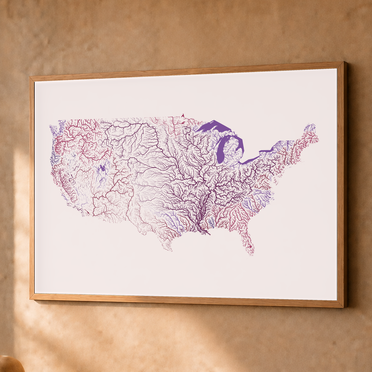 Beautiful Rivers — Estados Unidos — Ameixa e rosé, Fine art emoldurado · 60 × 80 cm, Natural · Sem margem