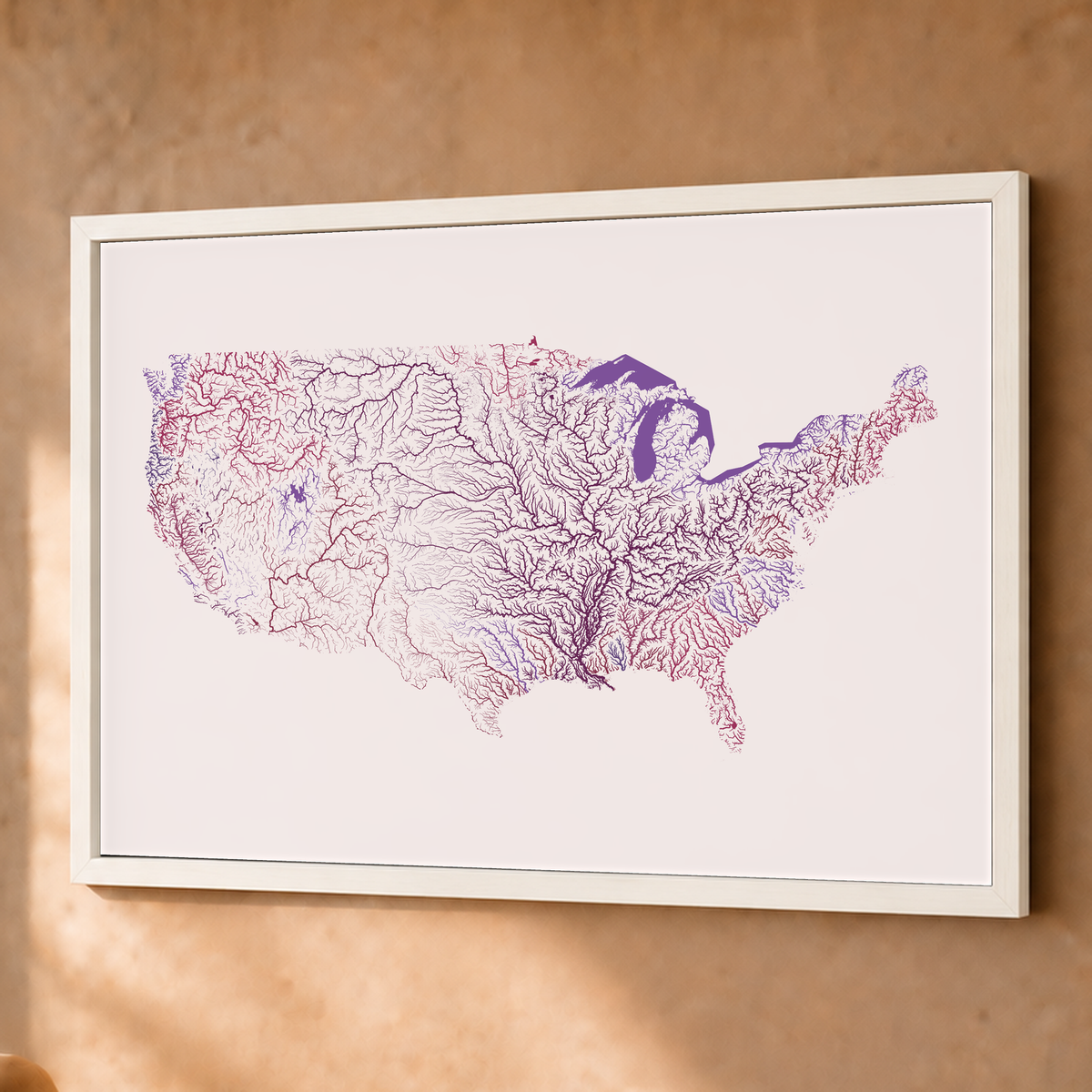 Beautiful Rivers — Estados Unidos — Ameixa e rosé, Fine art emoldurado · 60 × 80 cm, Branco · Sem margem