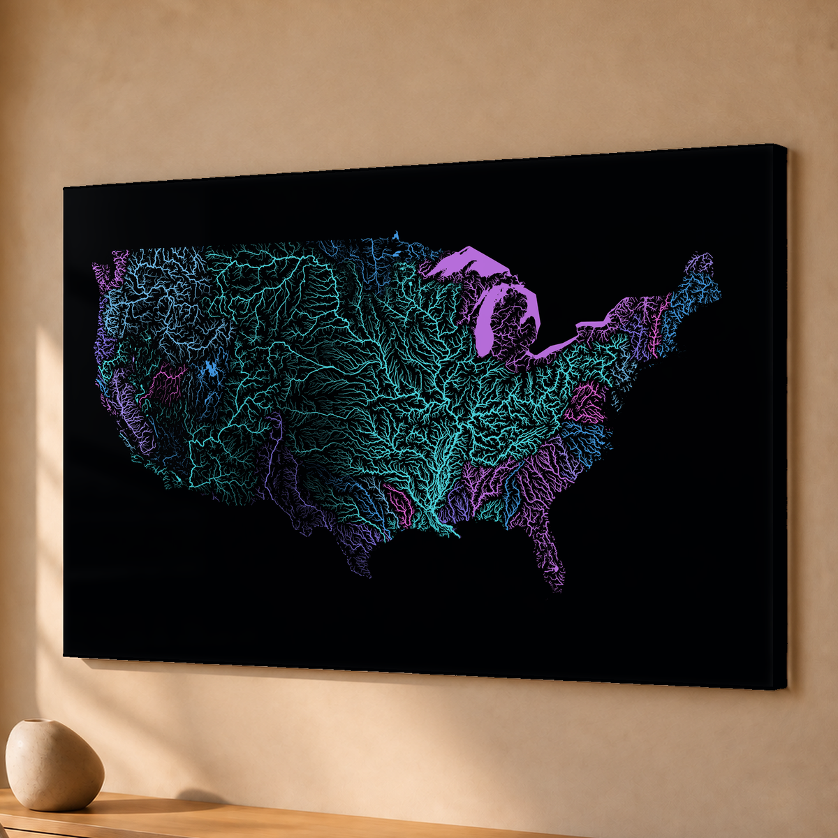 Beautiful Rivers — Estados Unidos — Neon hidrográfico, Acrílico · 40 × 60 cm, Sem margem