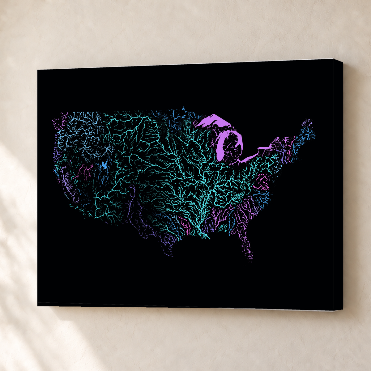 Beautiful Rivers — Estados Unidos — Neon hidrográfico, Canvas · 30 × 40 cm, Sem margem