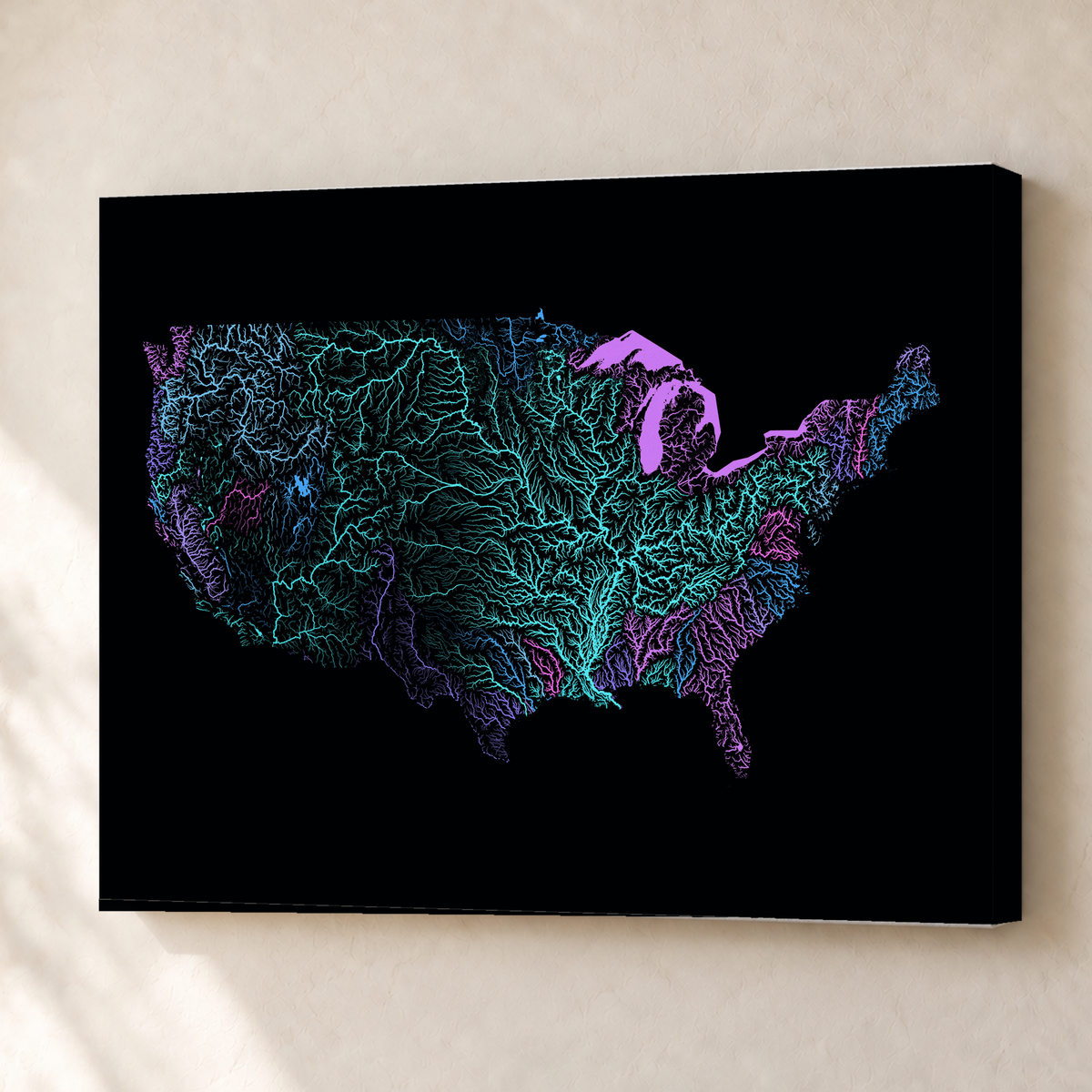 Beautiful Rivers — Estados Unidos — Neon hidrográfico, Canvas · 45 × 60 cm, Sem margem