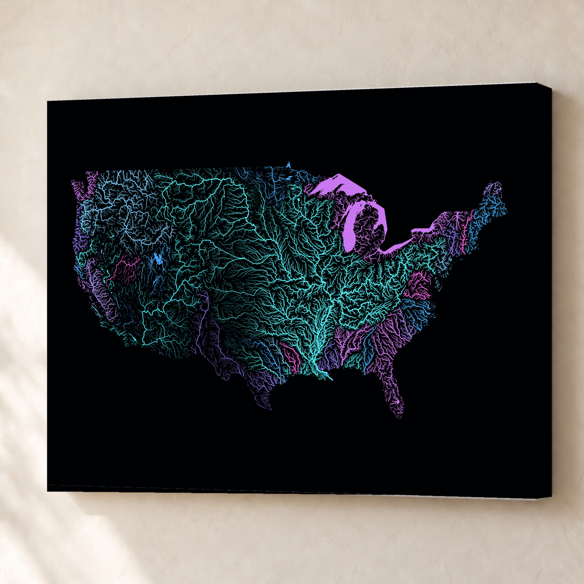 Beautiful Rivers — Estados Unidos — Neon hidrográfico, Canvas · 60 × 80 cm, Sem margem