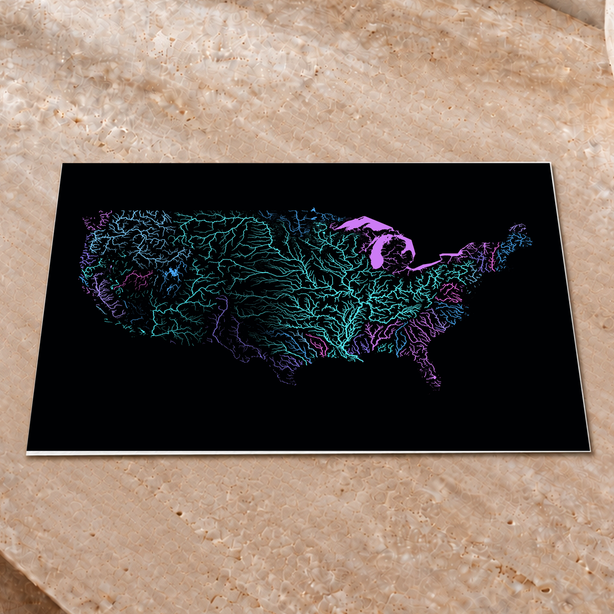 Beautiful Rivers — Estados Unidos — Neon hidrográfico, Impressão fine art · 30 × 40 cm, Sem margem