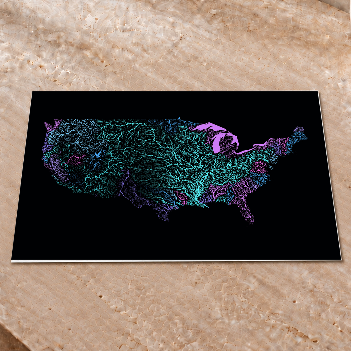 Beautiful Rivers — Estados Unidos — Neon hidrográfico, Impressão fine art · 45 × 60 cm, Sem margem