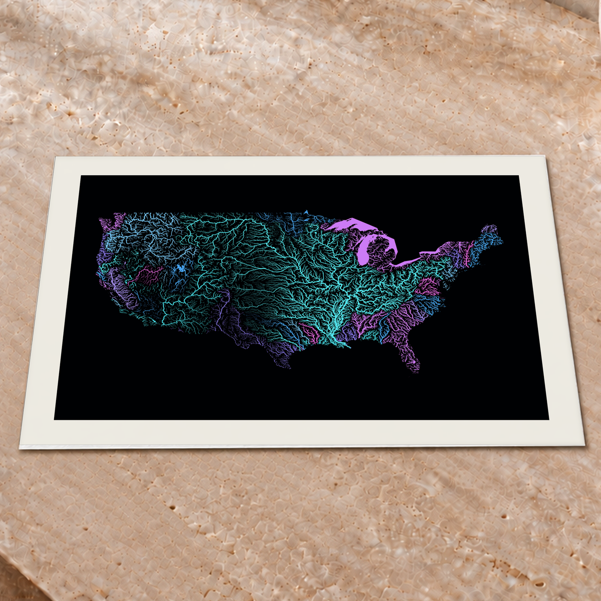 Beautiful Rivers — Estados Unidos — Neon hidrográfico, Impressão fine art · 45 × 60 cm, Margem branca