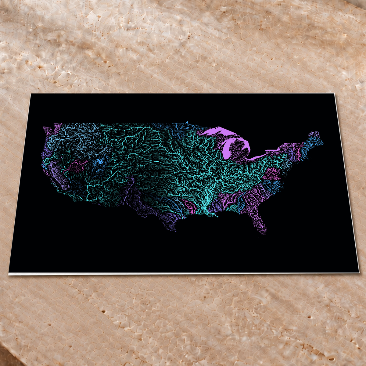 Beautiful Rivers — Estados Unidos — Neon hidrográfico, Impressão fine art · 60 × 80 cm, Sem margem