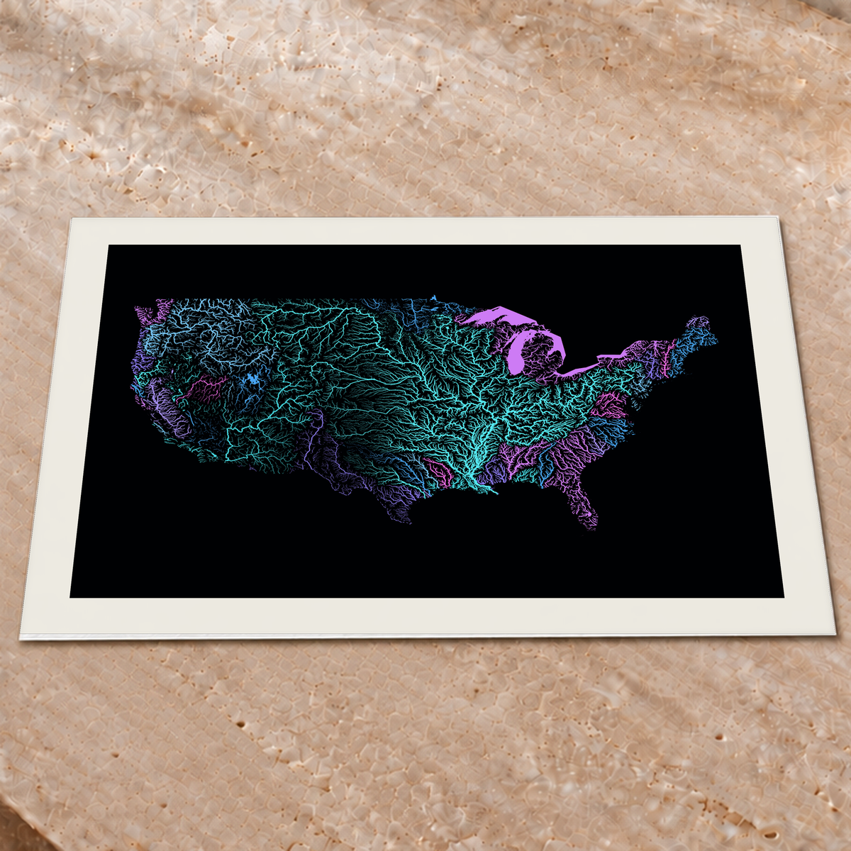 Beautiful Rivers — Estados Unidos — Neon hidrográfico, Impressão fine art · 60 × 80 cm, Margem branca
