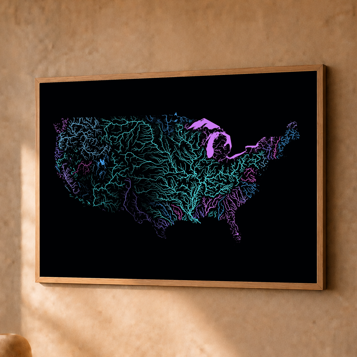 Beautiful Rivers — Estados Unidos — Neon hidrográfico, Fine art emoldurado · 30 × 40 cm, Natural · Sem margem
