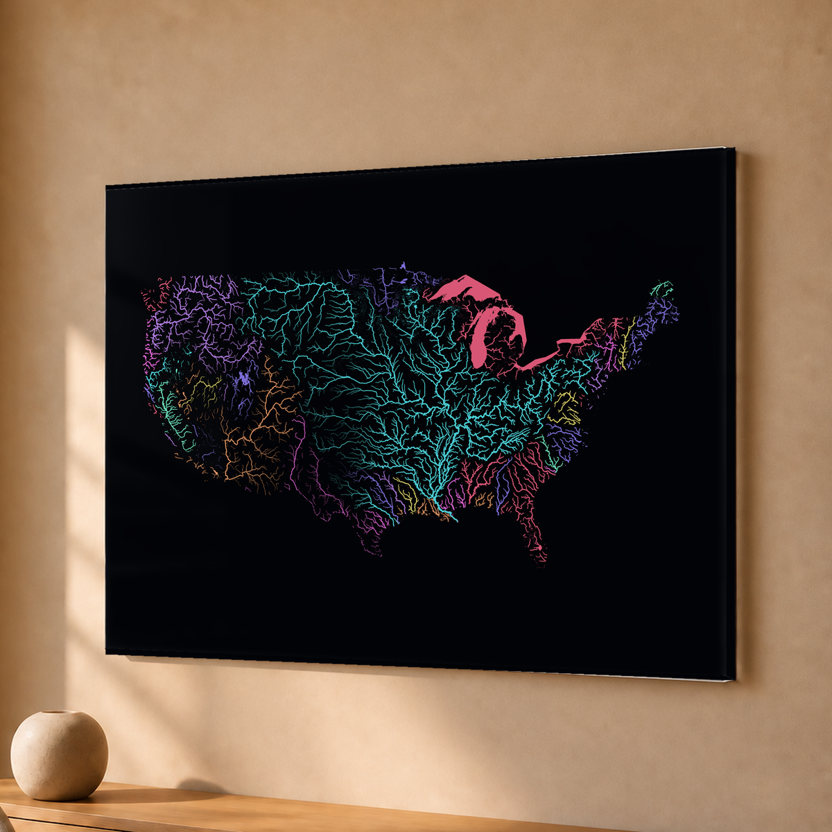 Beautiful Rivers — Estados Unidos — Neon por território, Acrílico · 30 × 40 cm, Sem margem