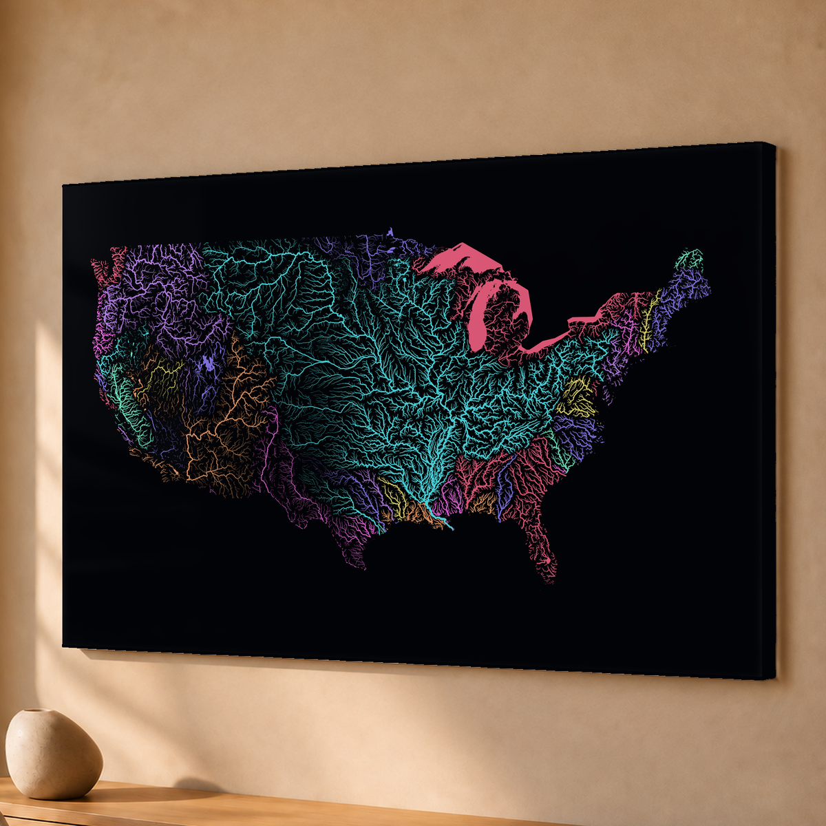 Beautiful Rivers — Estados Unidos — Neon por território, Acrílico · 40 × 60 cm, Sem margem