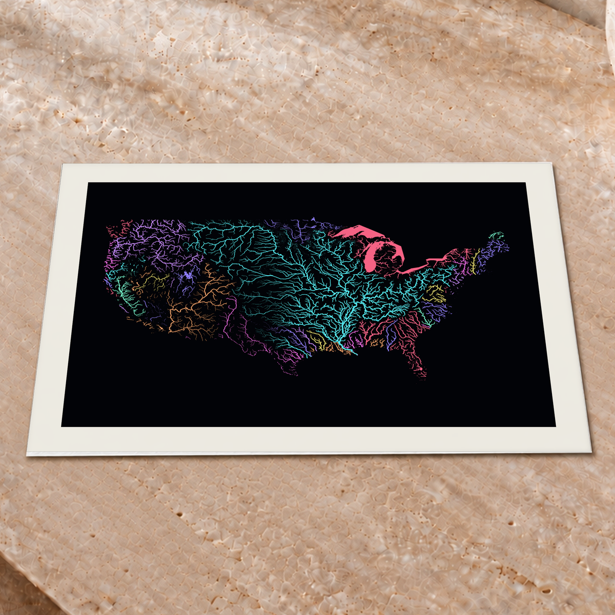 Beautiful Rivers — Estados Unidos — Neon por território, Impressão fine art · 30 × 40 cm, Margem branca