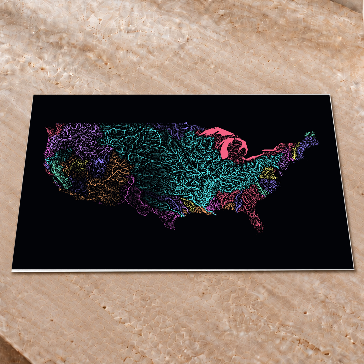 Beautiful Rivers — Estados Unidos — Neon por território, Impressão fine art · 45 × 60 cm, Sem margem
