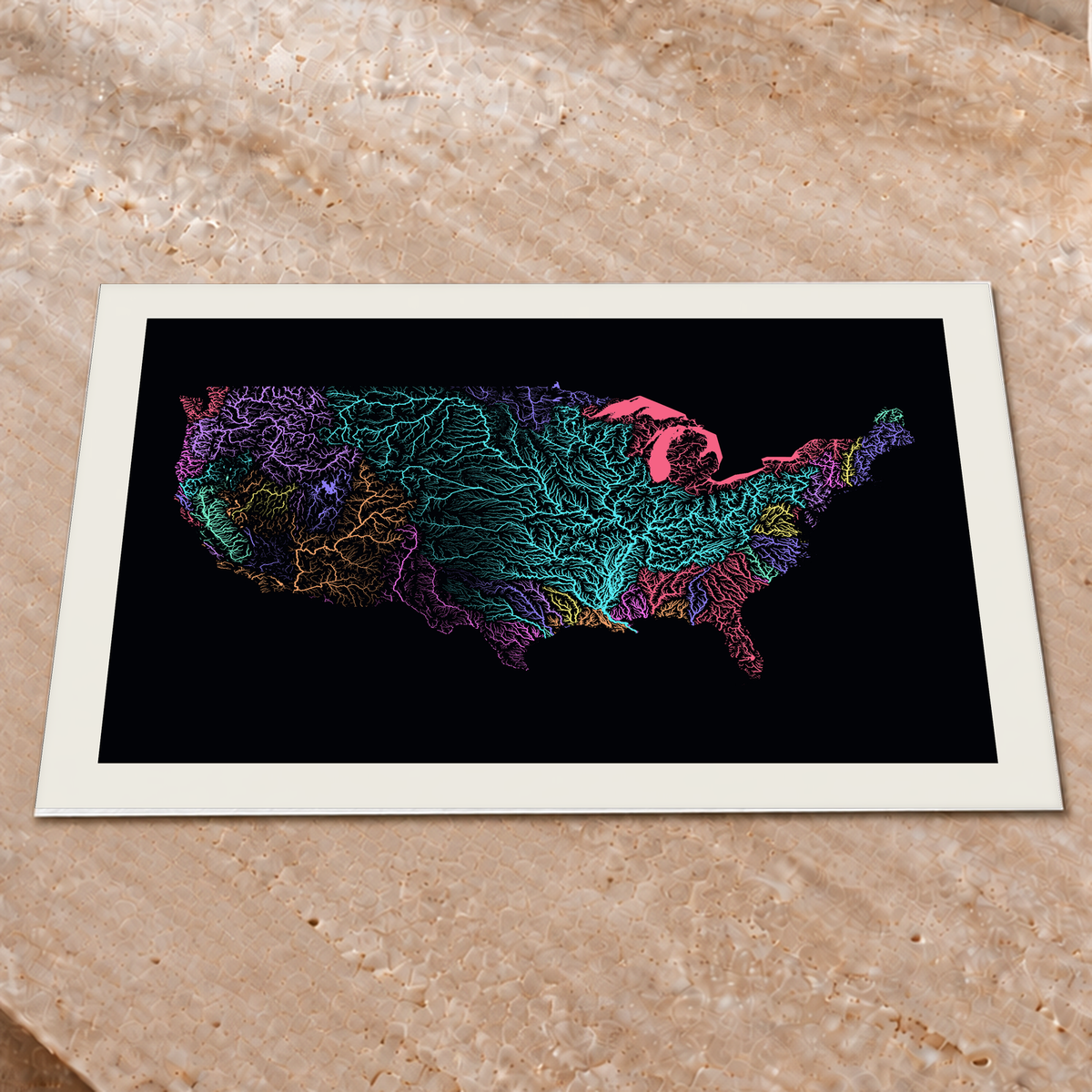 Beautiful Rivers — Estados Unidos — Neon por território, Impressão fine art · 45 × 60 cm, Margem branca