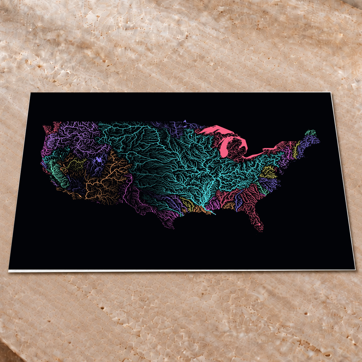 Beautiful Rivers — Estados Unidos — Neon por território, Impressão fine art · 60 × 80 cm, Sem margem