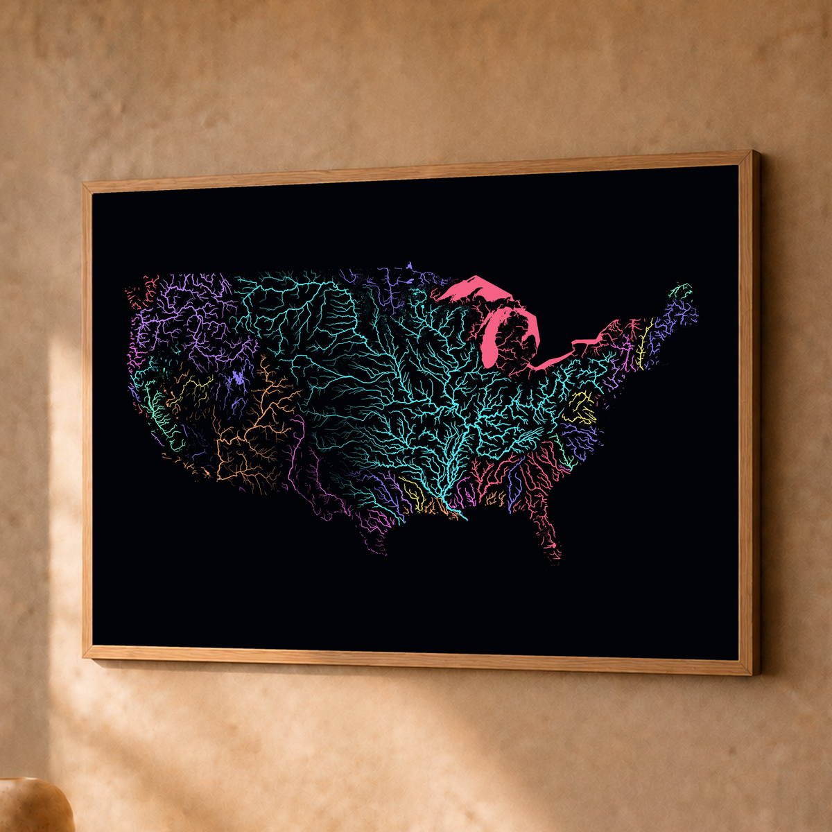 Beautiful Rivers — Estados Unidos — Neon por território, Fine art emoldurado · 30 × 40 cm, Natural · Sem margem