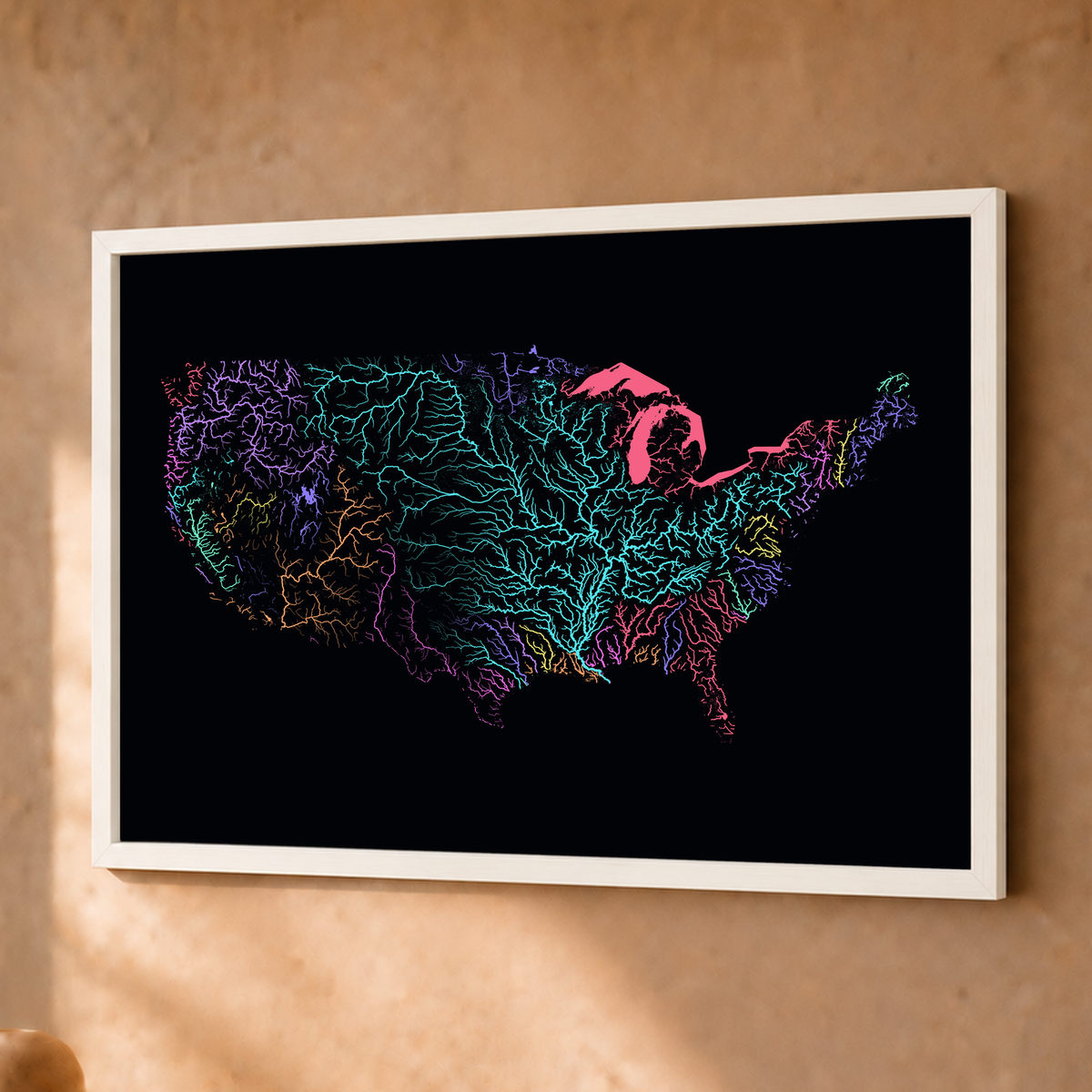 Beautiful Rivers — Estados Unidos — Neon por território, Fine art emoldurado · 30 × 40 cm, Branco · Sem margem