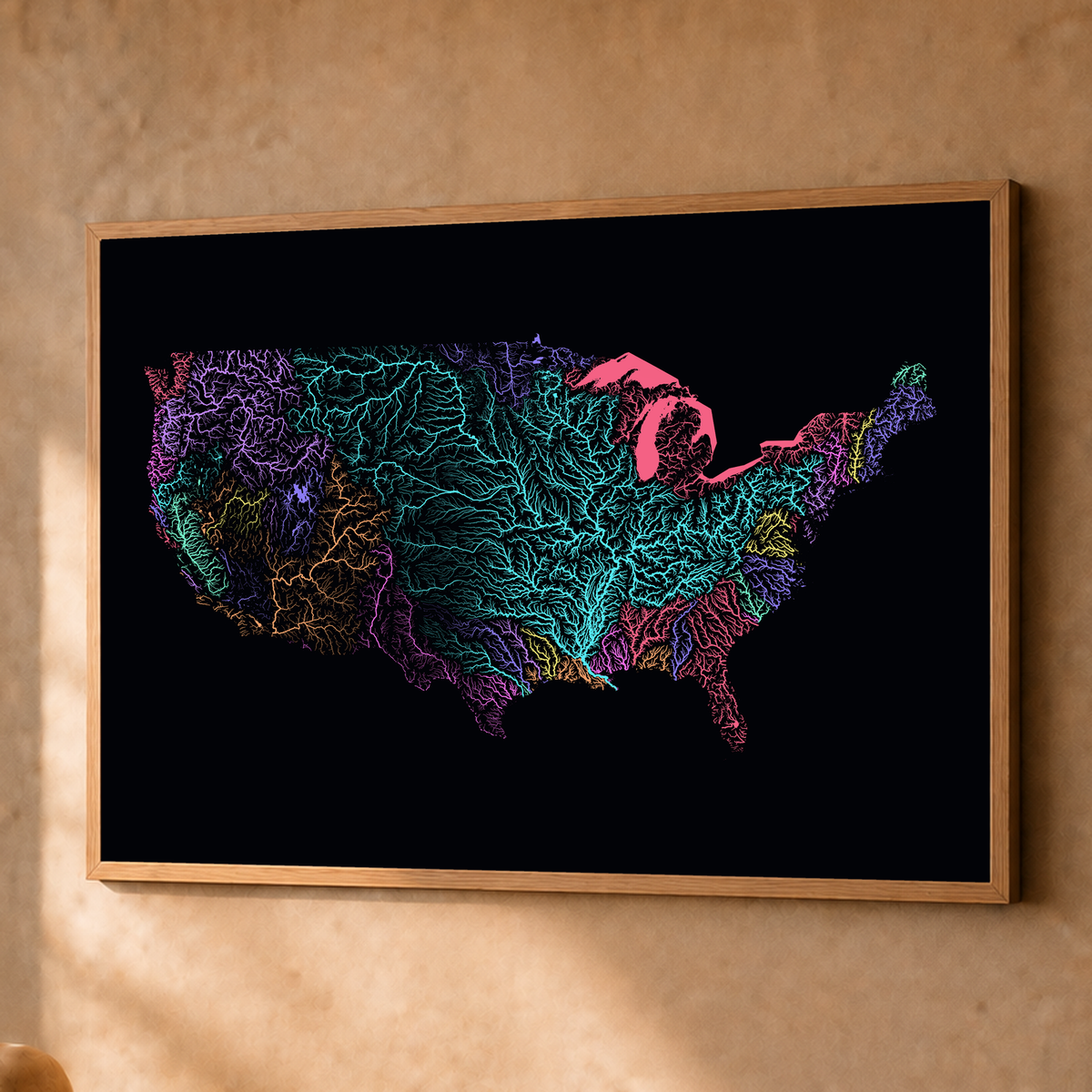 Beautiful Rivers — Estados Unidos — Neon por território, Fine art emoldurado · 60 × 80 cm, Natural · Sem margem
