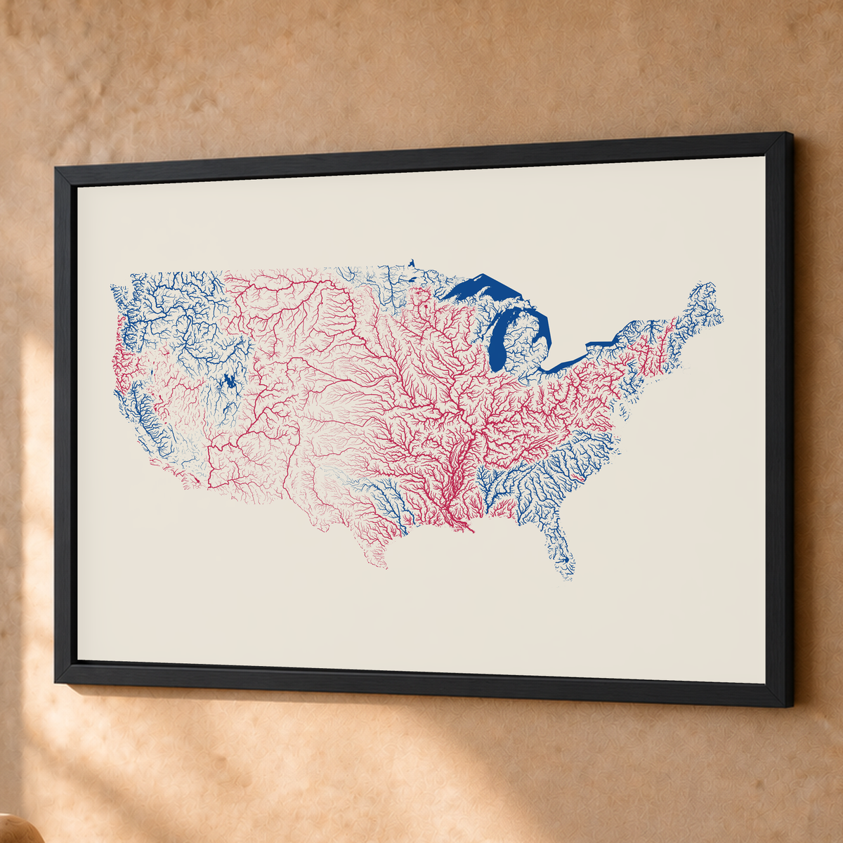 Beautiful Rivers — Estados Unidos — Risografia, Fine art emoldurado · 60 × 80 cm, Preto · Sem margem