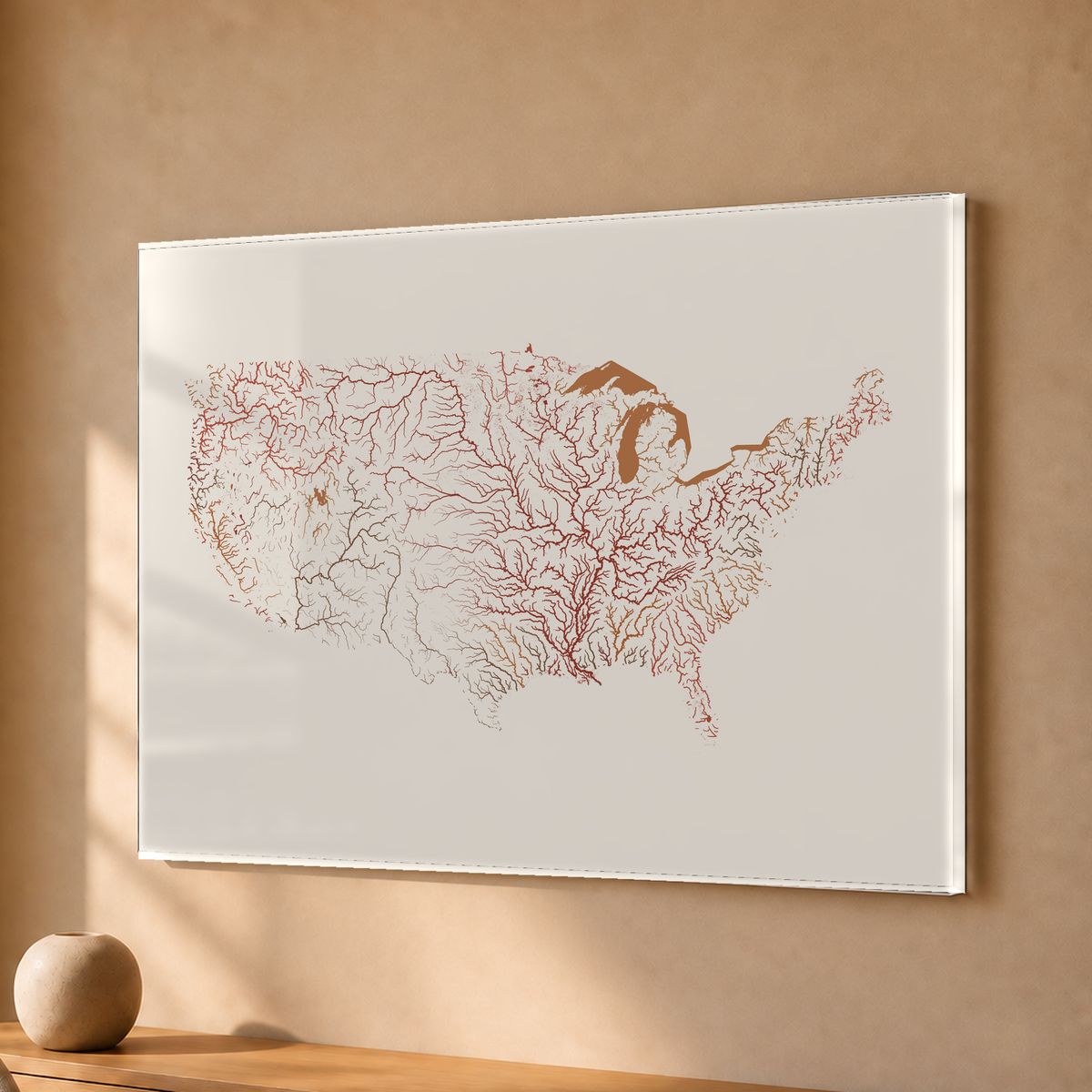 Beautiful Rivers — Estados Unidos — Terracota e areia, Acrílico · 30 × 40 cm, Sem margem