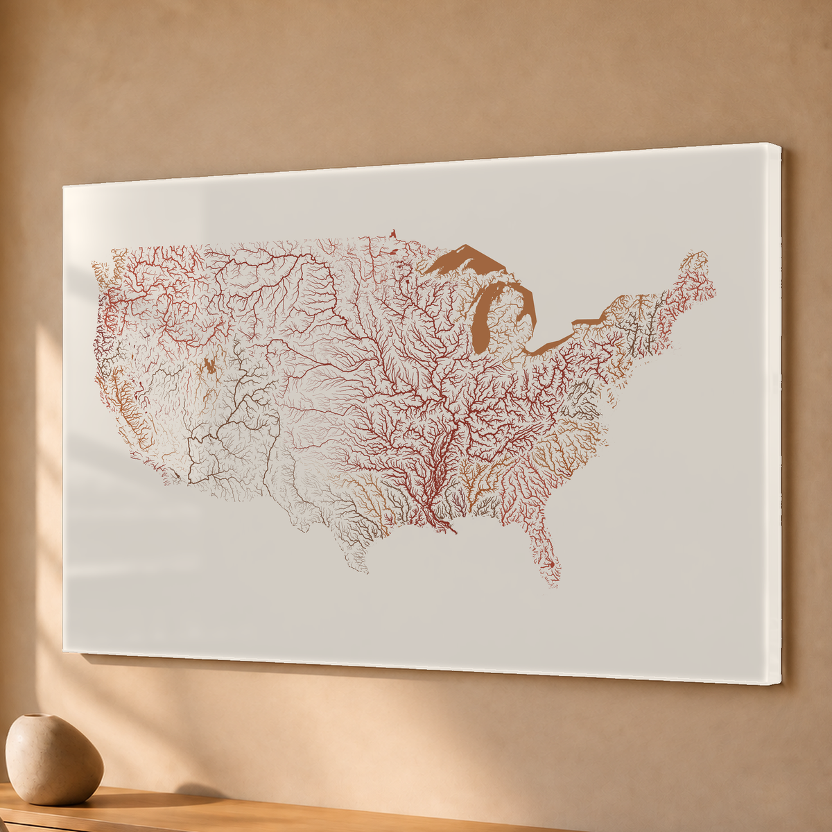Beautiful Rivers — Estados Unidos — Terracota e areia, Acrílico · 40 × 60 cm, Sem margem