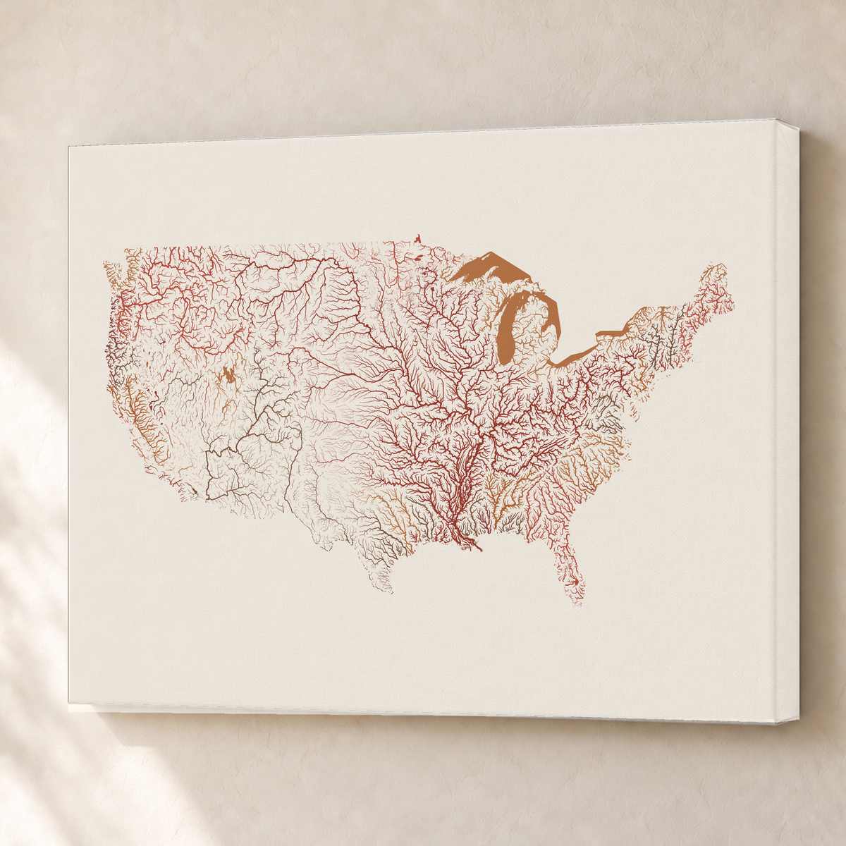Beautiful Rivers — Estados Unidos — Terracota e areia, Canvas · 60 × 80 cm, Sem margem