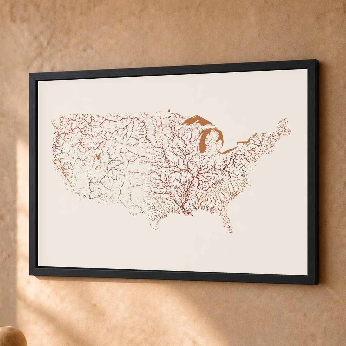 Beautiful Rivers — Estados Unidos — Terracota e areia, Fine art emoldurado · 30 × 40 cm, Preto · Sem margem