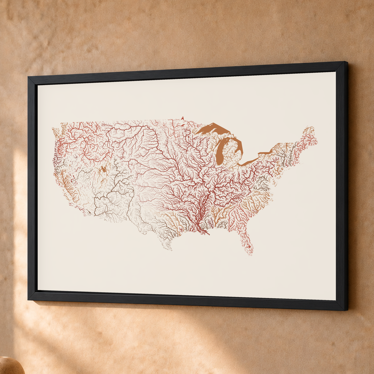 Beautiful Rivers — Estados Unidos — Terracota e areia, Fine art emoldurado · 45 × 60 cm, Preto · Sem margem