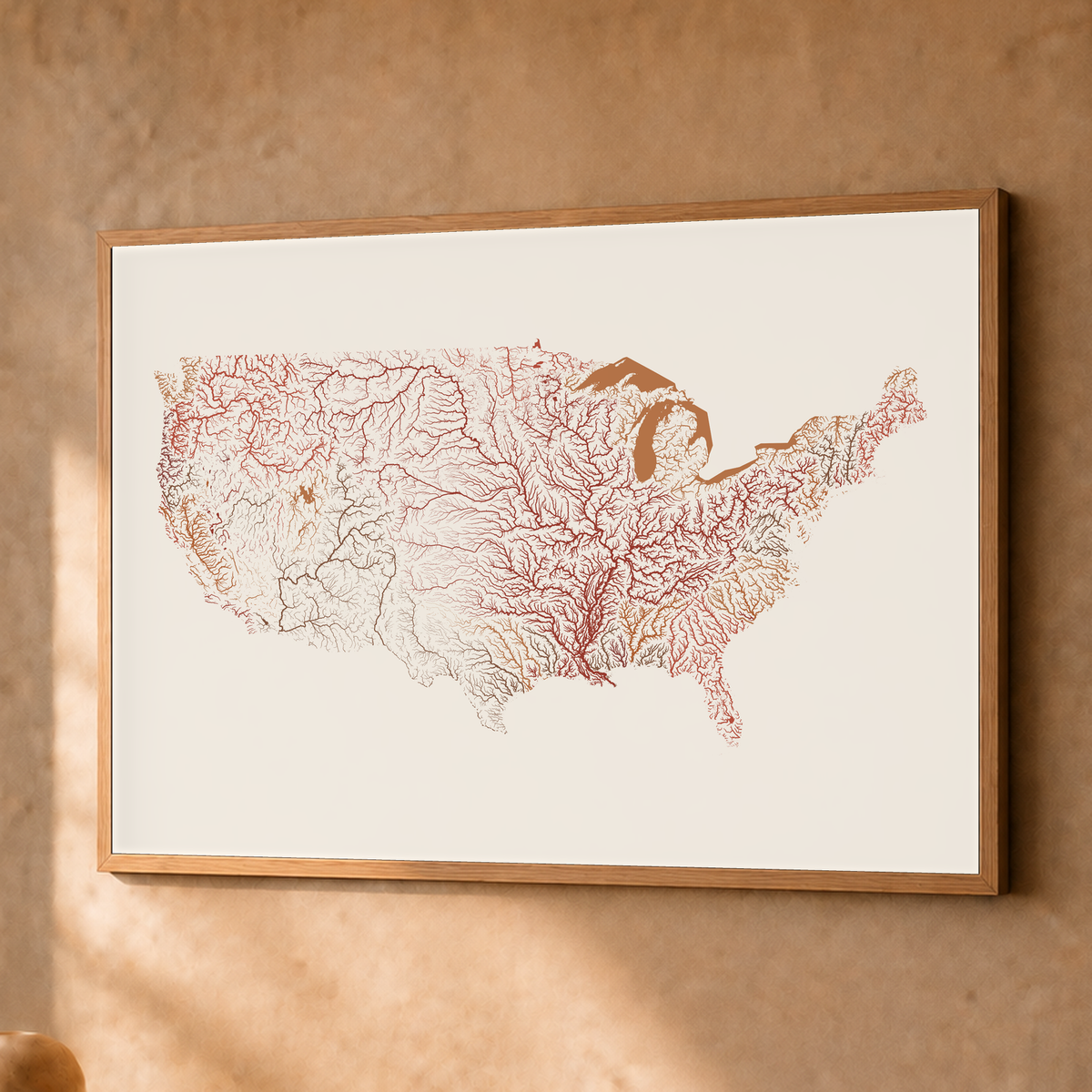 Beautiful Rivers — Estados Unidos — Terracota e areia, Fine art emoldurado · 45 × 60 cm, Natural · Sem margem