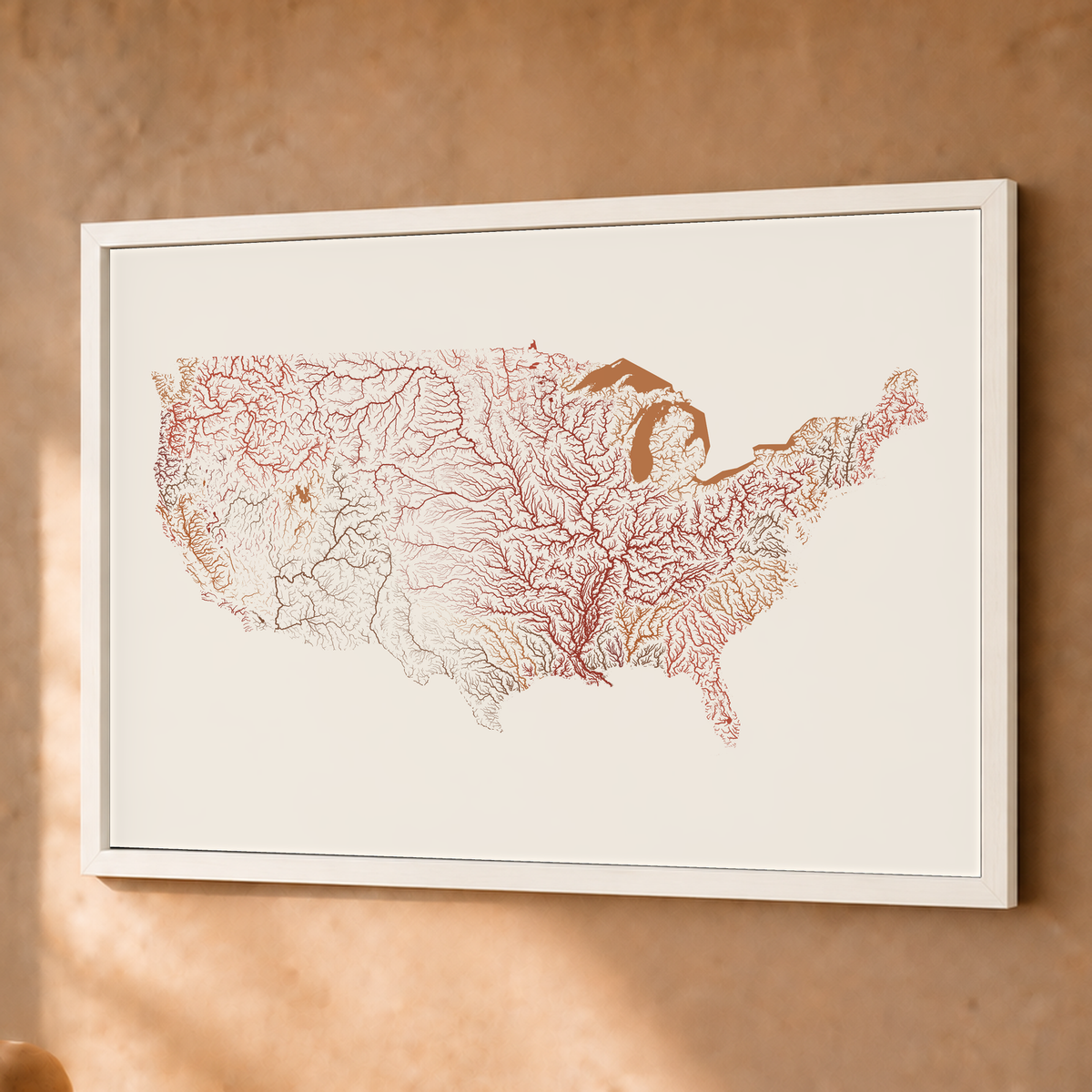 Beautiful Rivers — Estados Unidos — Terracota e areia, Fine art emoldurado · 45 × 60 cm, Branco · Sem margem