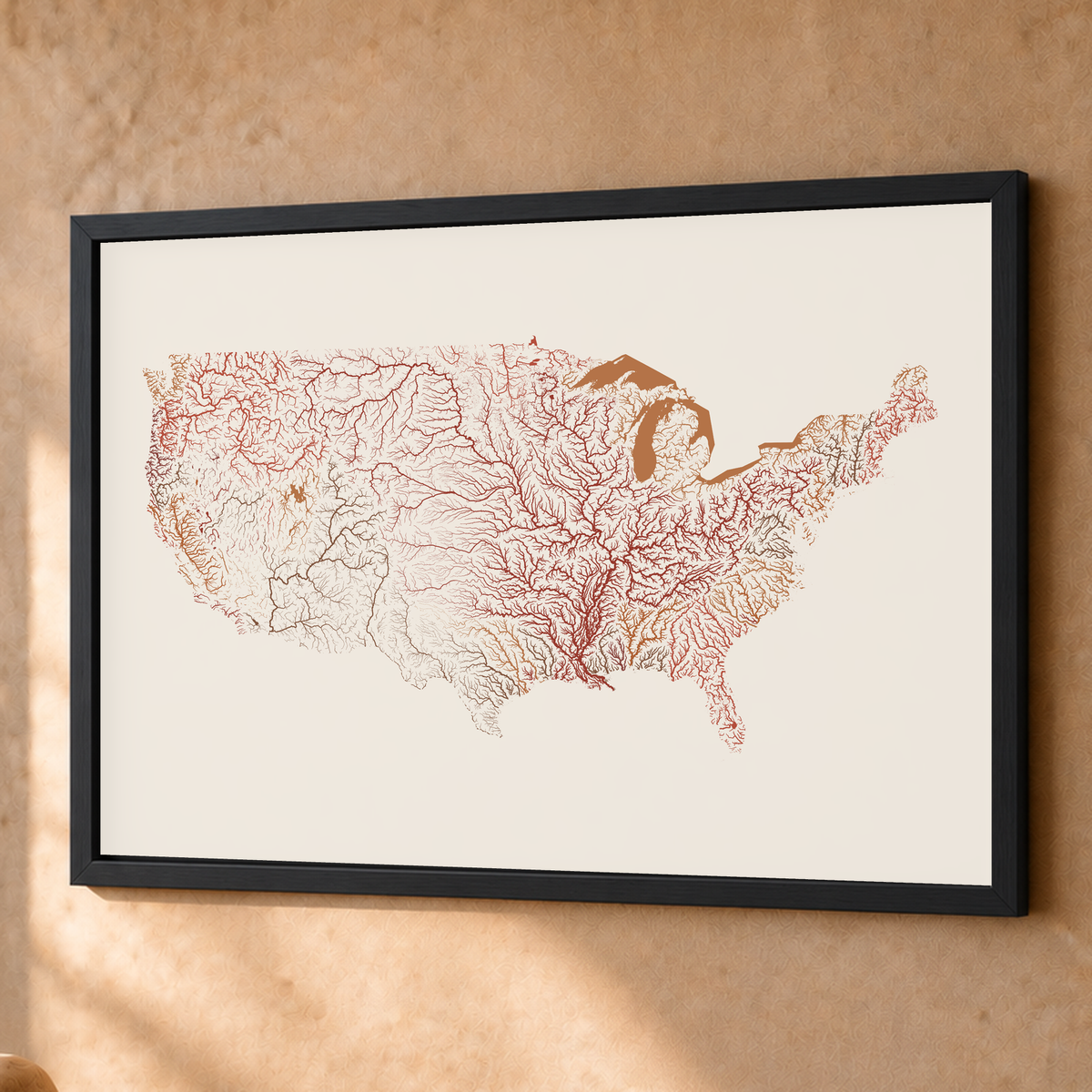 Beautiful Rivers — Estados Unidos — Terracota e areia, Fine art emoldurado · 60 × 80 cm, Preto · Sem margem