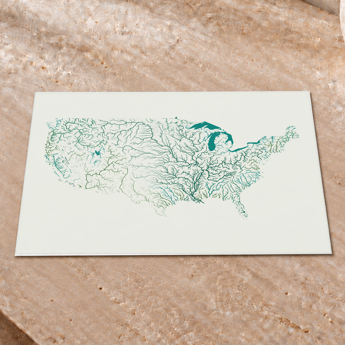 Beautiful Rivers — Estados Unidos — Verde jade e porcelana, Impressão fine art · 30 × 40 cm, Sem margem