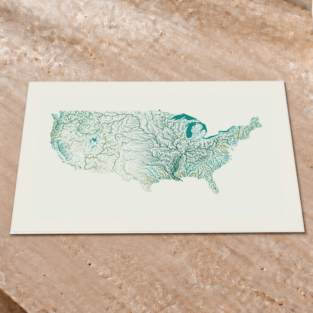 Beautiful Rivers — Estados Unidos — Verde jade e porcelana, Impressão fine art · 45 × 60 cm, Margem branca