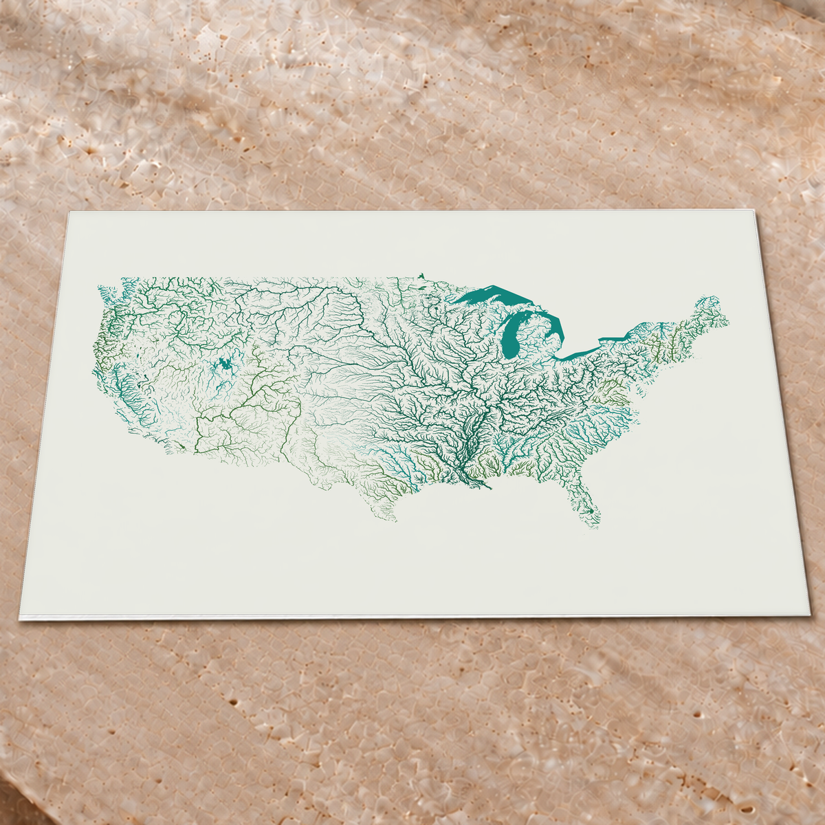 Beautiful Rivers — Estados Unidos — Verde jade e porcelana, Impressão fine art · 60 × 80 cm, Sem margem