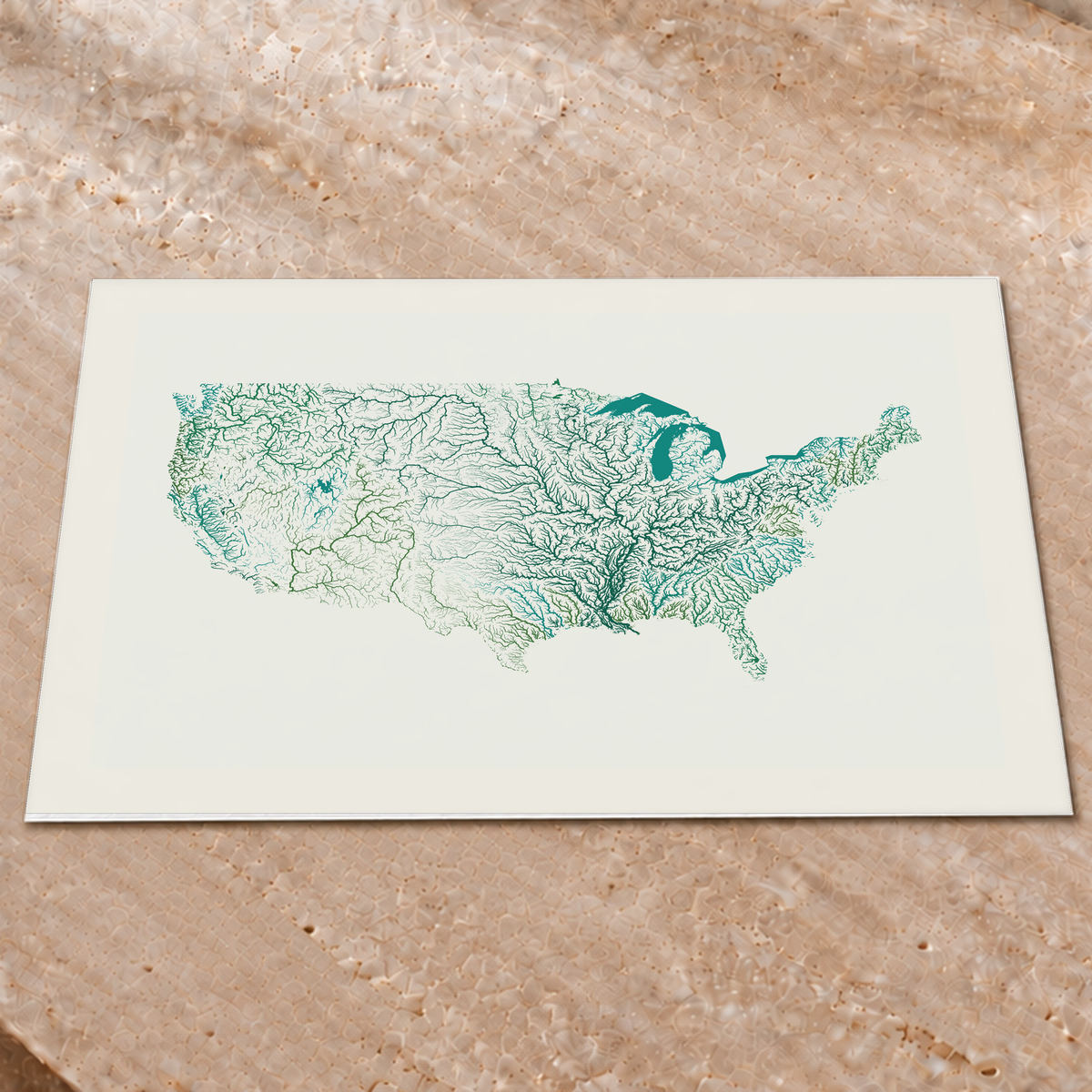 Beautiful Rivers — Estados Unidos — Verde jade e porcelana, Impressão fine art · 60 × 80 cm, Margem branca