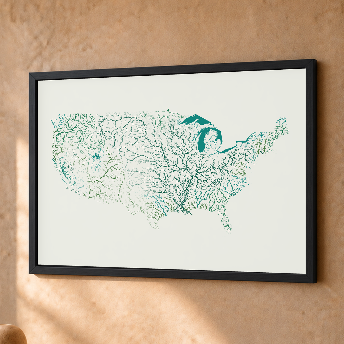 Beautiful Rivers — Estados Unidos — Verde jade e porcelana, Fine art emoldurado · 30 × 40 cm, Preto · Sem margem