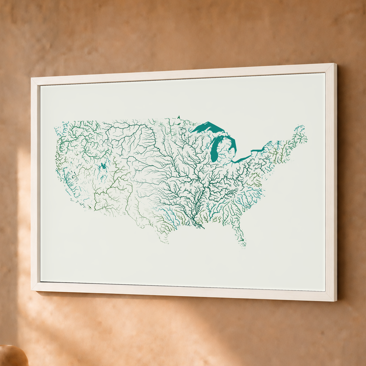 Beautiful Rivers — Estados Unidos — Verde jade e porcelana, Fine art emoldurado · 30 × 40 cm, Branco · Sem margem