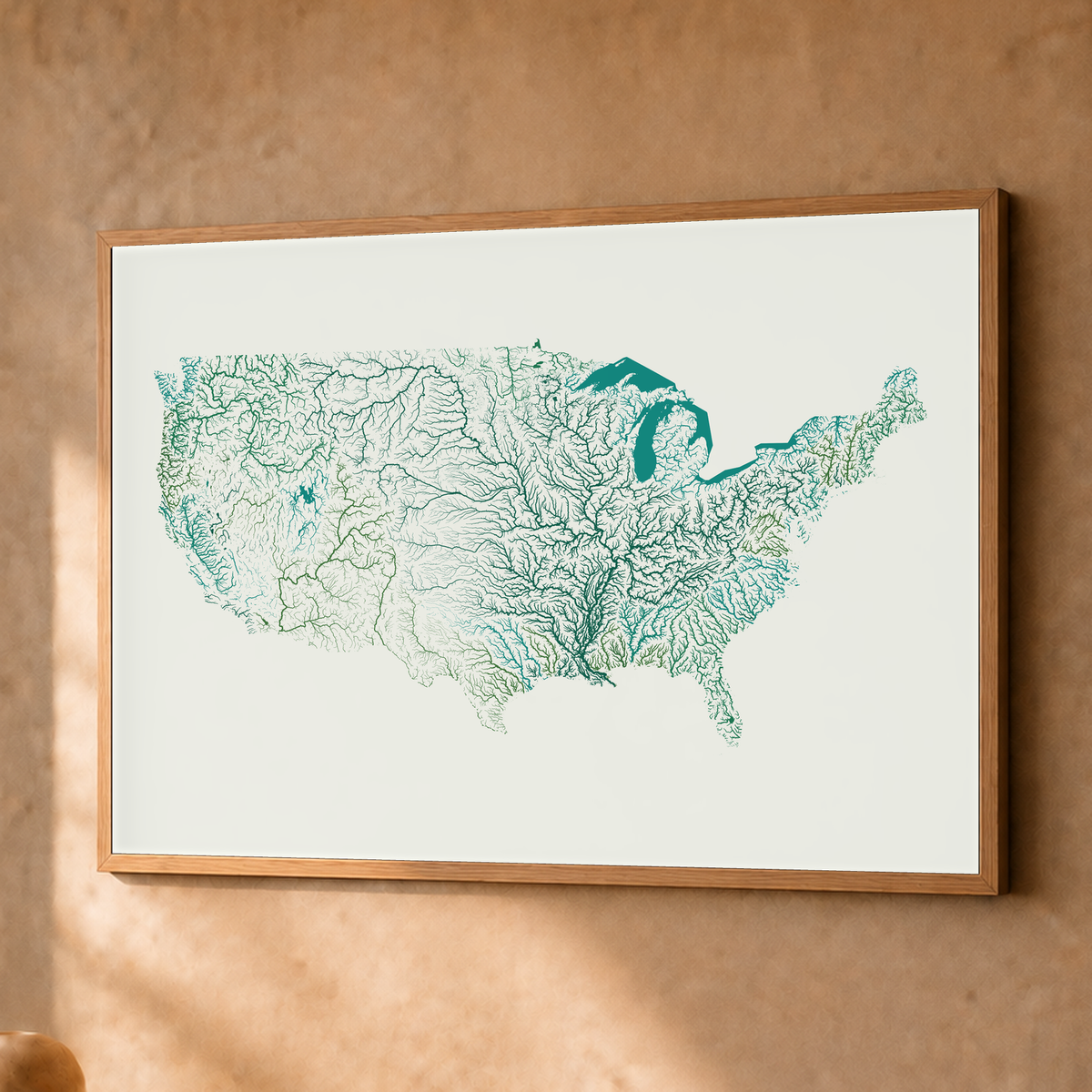 Beautiful Rivers — Estados Unidos — Verde jade e porcelana, Fine art emoldurado · 45 × 60 cm, Natural · Sem margem