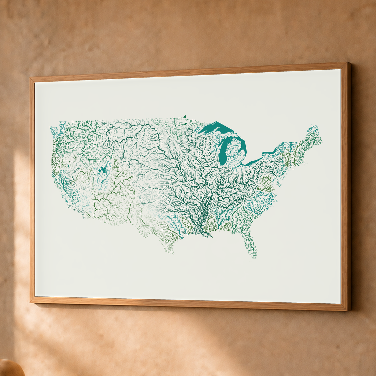 Beautiful Rivers — Estados Unidos — Verde jade e porcelana, Fine art emoldurado · 60 × 80 cm, Natural · Sem margem