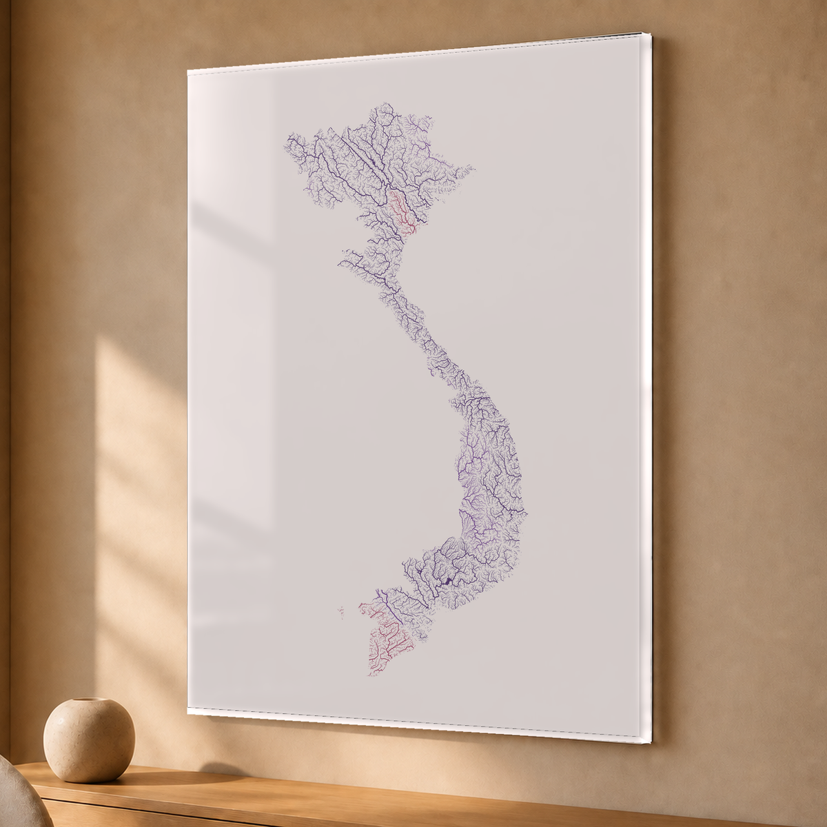 Quadro dos rios do Vietname — Ameixa e rosé, Sem margem — Acrílico — 3x4
