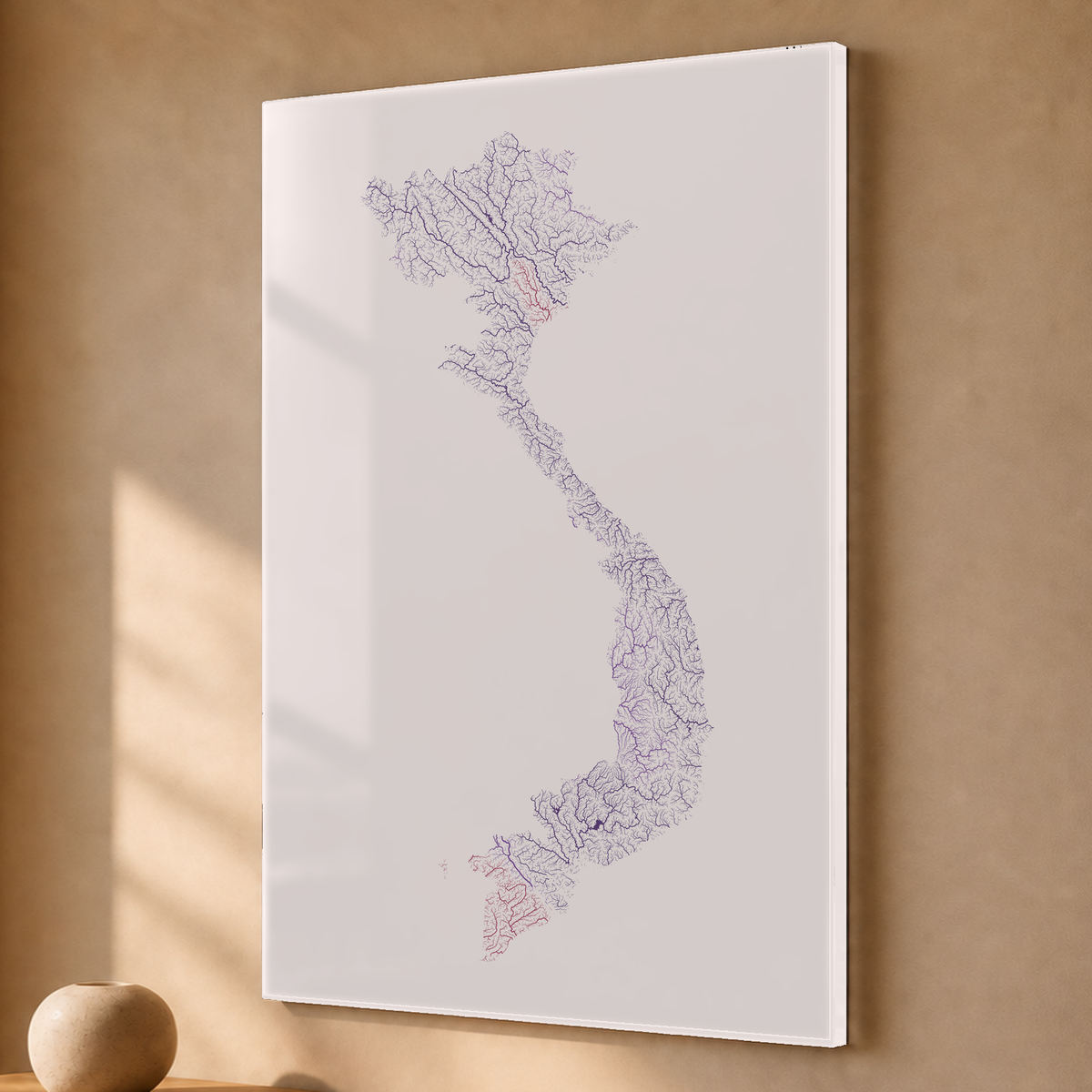 Quadro dos rios do Vietname — Ameixa e rosé, Sem margem — Acrílico — 2x3