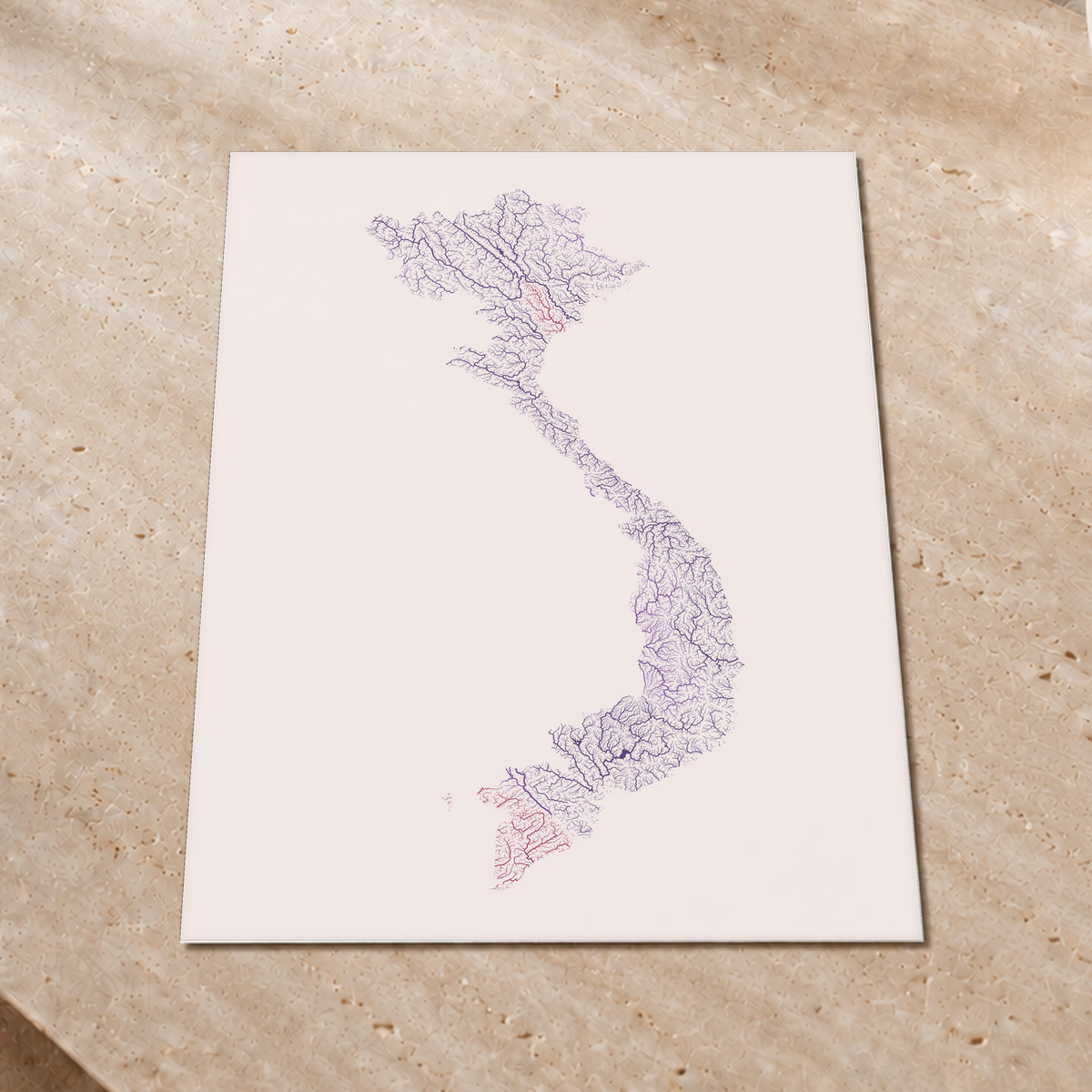Quadro dos rios do Vietname — Ameixa e rosé, Sem margem — Fine art print — 3x4