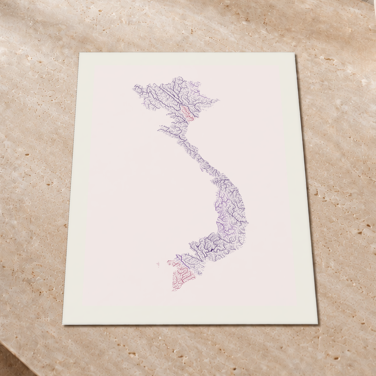 Quadro dos rios do Vietname — Ameixa e rosé, Margem branca — Fine art print — 3x4