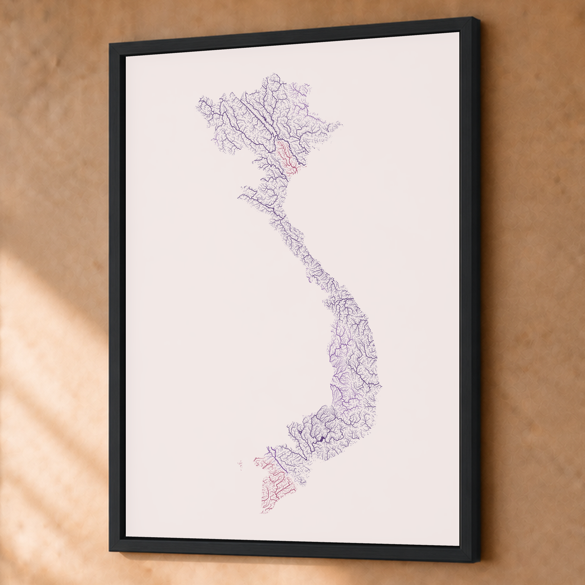 Quadro dos rios do Vietname — Ameixa e rosé, Preto · Sem margem — Fine art emoldurado — 3x4