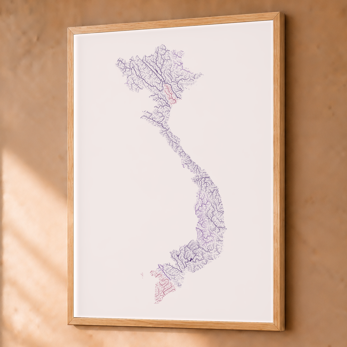 Quadro dos rios do Vietname — Ameixa e rosé, Natural · Sem margem — Fine art emoldurado — 3x4
