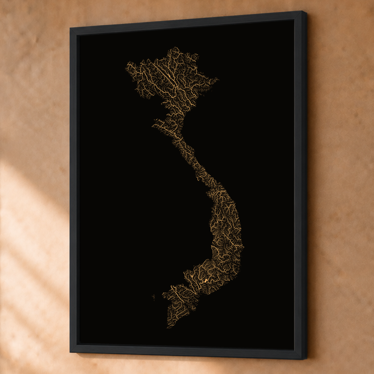 Quadro dos rios do Vietname — Cobre, Preto · Sem margem — Fine art emoldurado — 3x4
