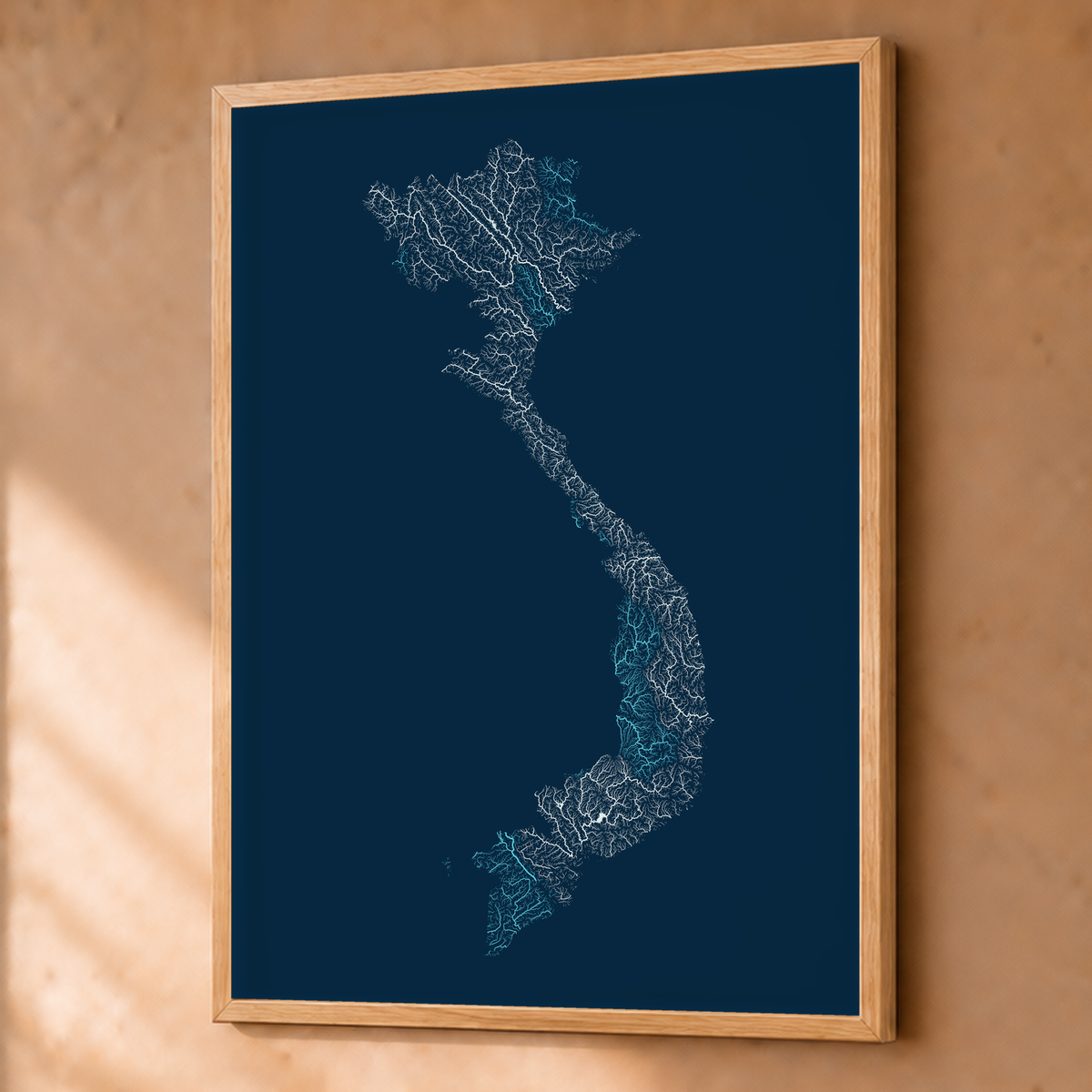 Quadro dos rios do Vietname — Cianotipia, Natural · Sem margem — Fine art emoldurado — 3x4