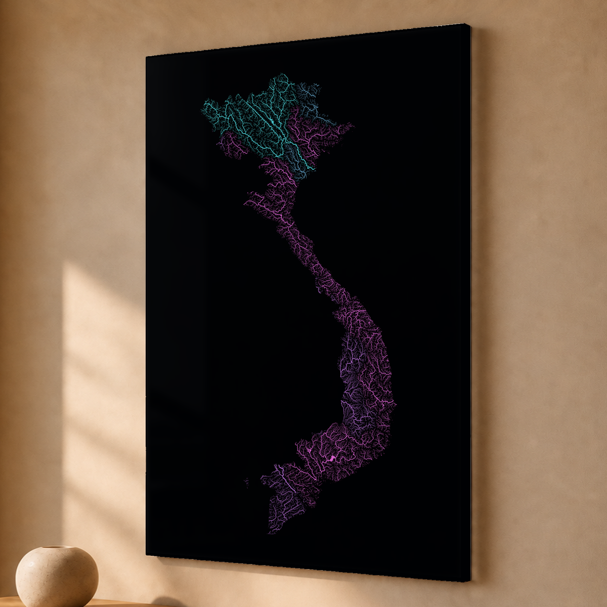 Quadro dos rios do Vietname — Neon hidrográfico, Sem margem — Acrílico — 2x3