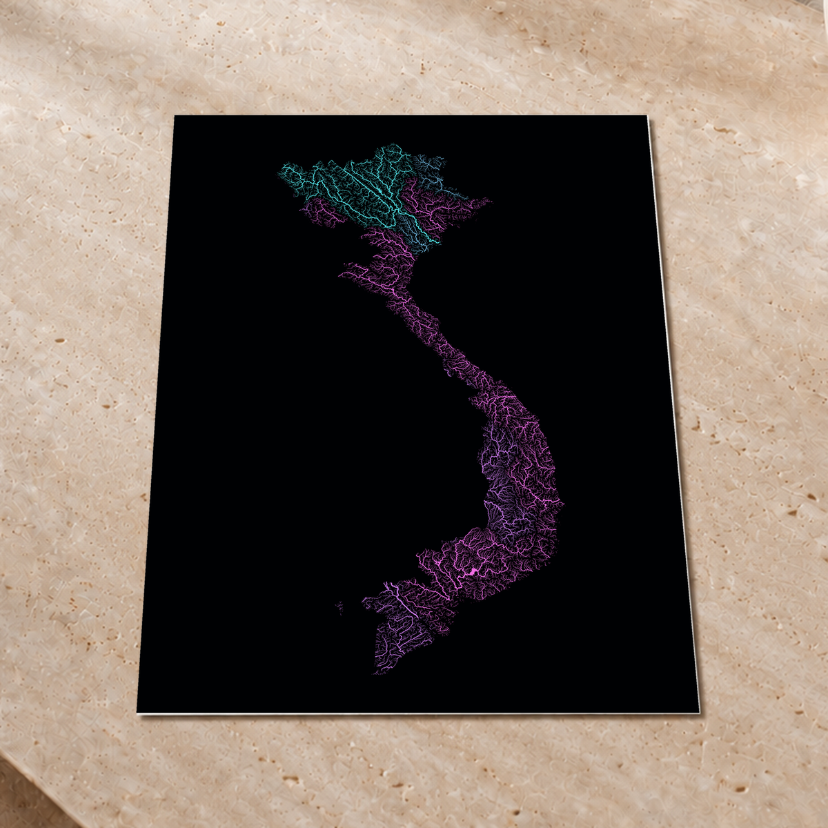 Quadro dos rios do Vietname — Neon hidrográfico, Sem margem — Fine art print — 3x4