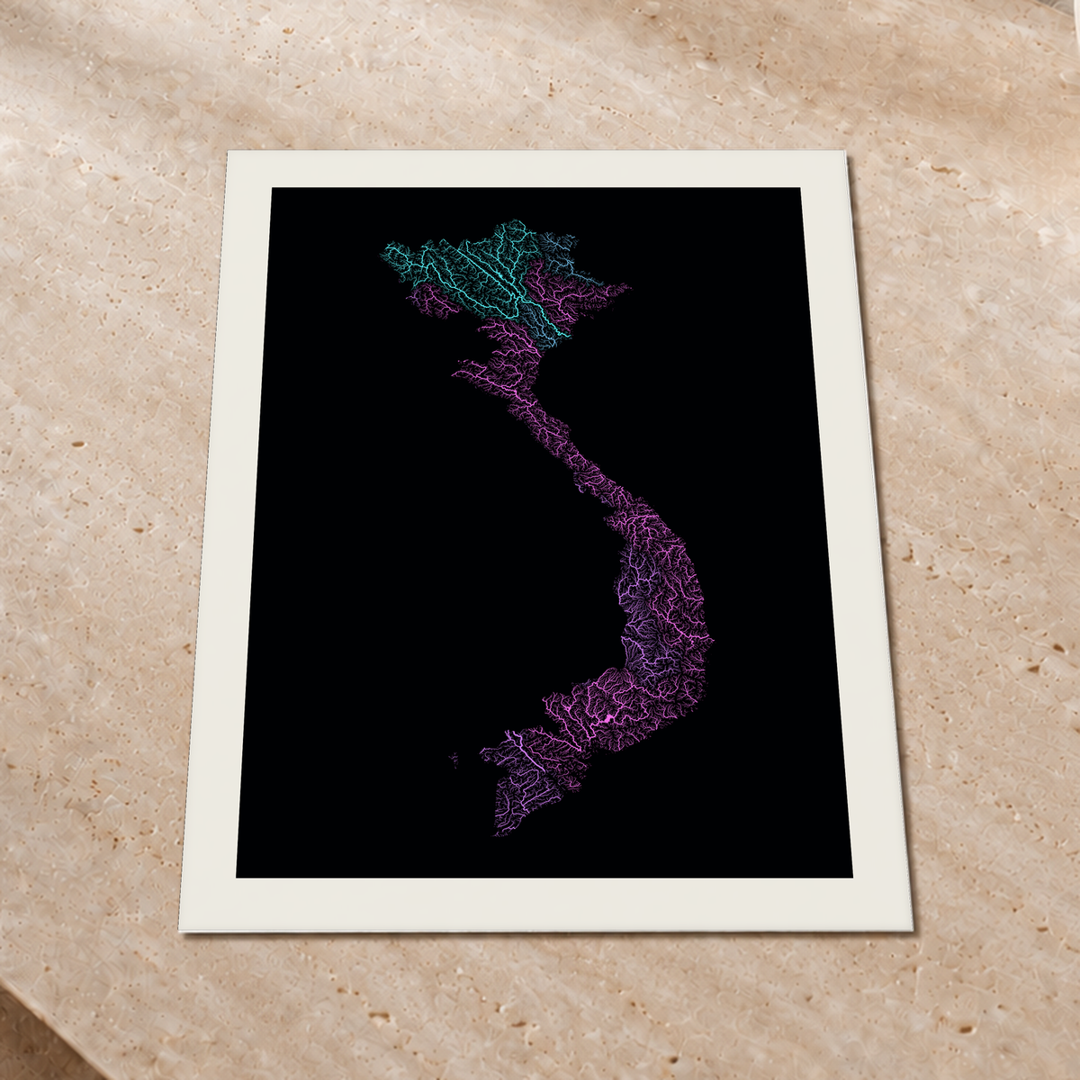 Quadro dos rios do Vietname — Neon hidrográfico, Margem branca — Fine art print — 3x4
