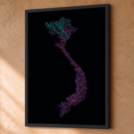 Quadro dos rios do Vietname — Neon hidrográfico, Preto · Sem margem — Fine art emoldurado — 3x4